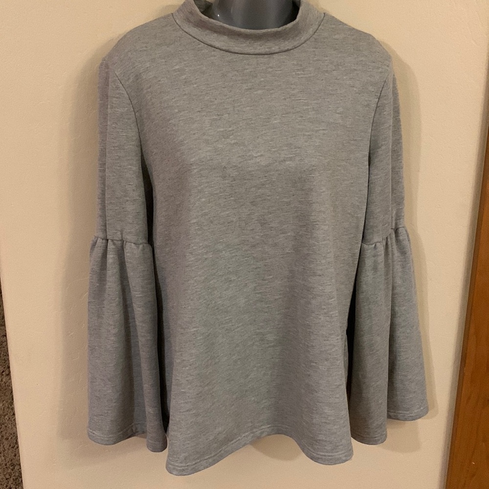 Glamorous Grey Mock Neck Bell Sleeve Sweatshirt Large